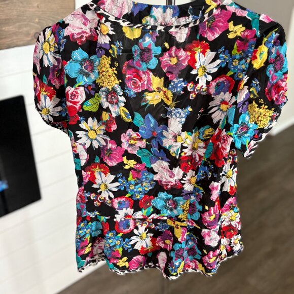 Nanette Lepore Black Multicolor Floral Boquet Wrap Top 6 - Picture 4 of 6